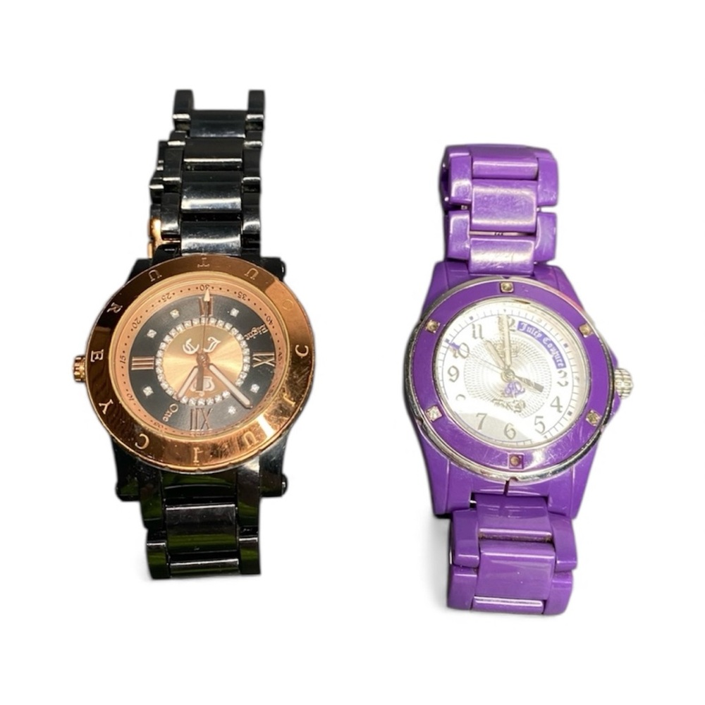 2 Juicy Couture Watch Stainless Steel Black 29.344.0352/Purple 55.3.29.0260S LOT